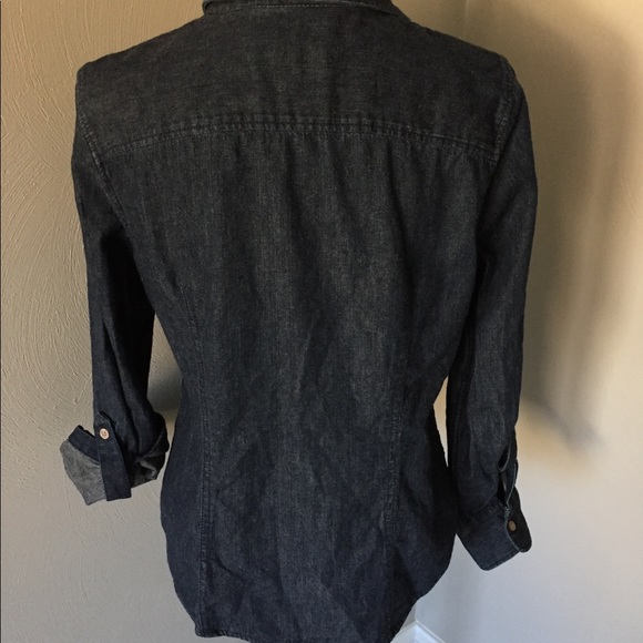 Talbots Dk Blue Denim Button Down Roll Tab Shirt - Picture 2 of 6